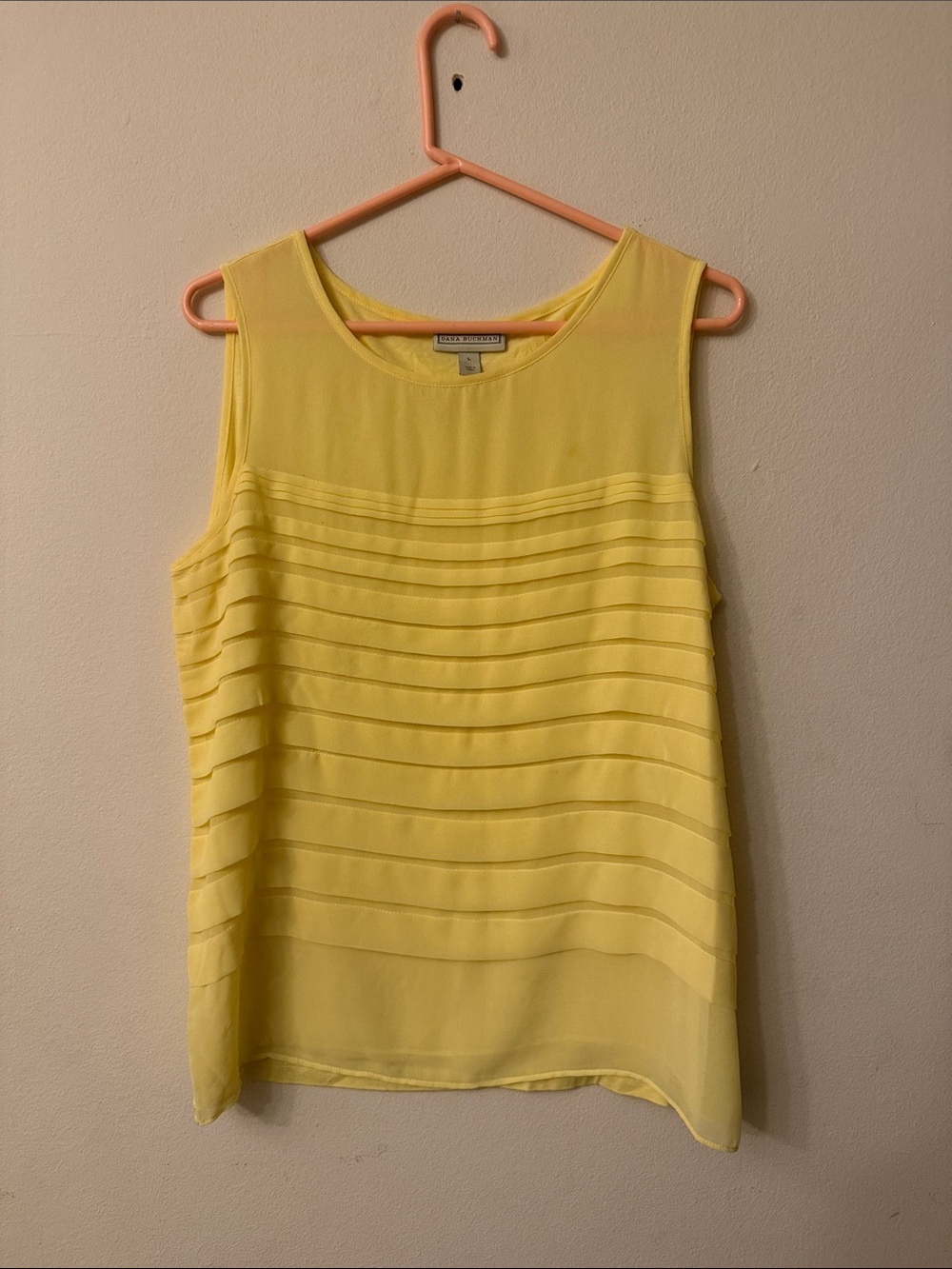 Dana Buchman Lemon Yellow Pleated Sheer Yoke Sleeveless Camisole